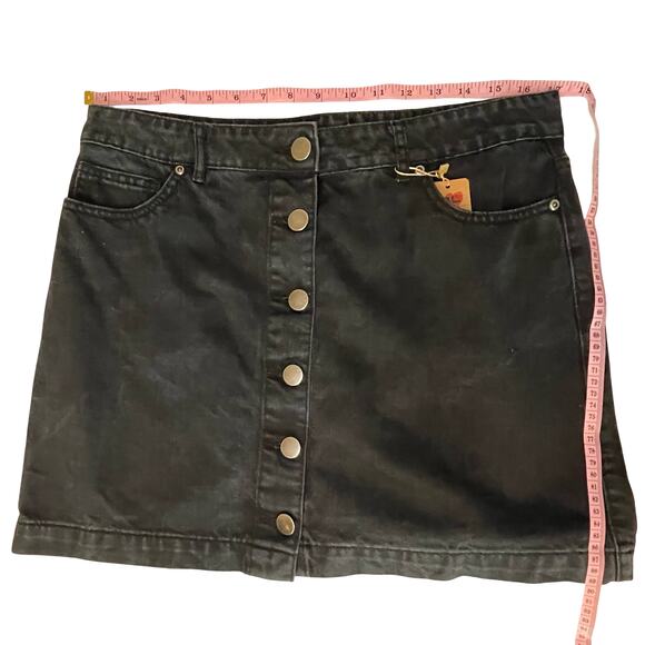 Y2K Black Denim Button-Front A-Line Mini Skirt Size XL - Picture 3 of 7